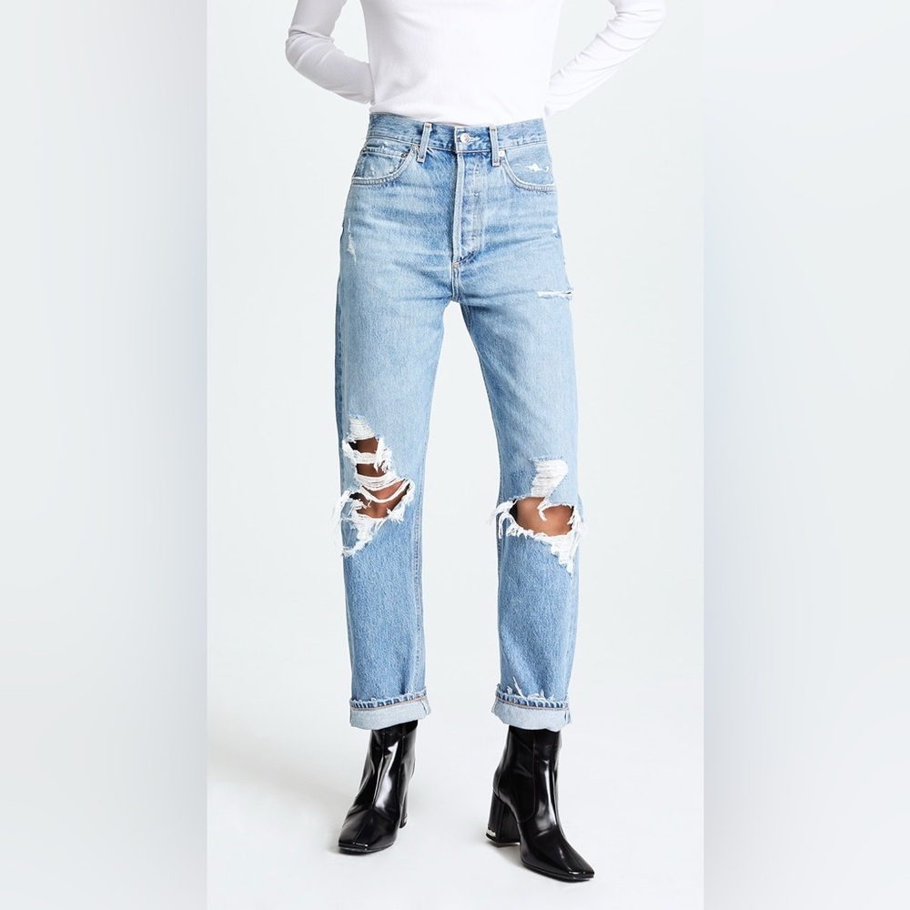 AGOLDE 90s Jean Distressed Loose Fit Denim Straight Leg Light Wash size 23